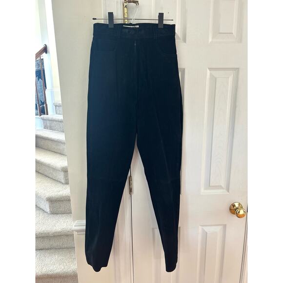 Vintage Black Suede High Waist Trouser Style Tapered Leg Pants - Picture 1 of 9
